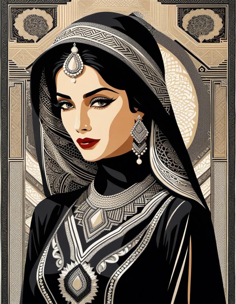 Elegant Art Deco Woman in Monochromatic Dress