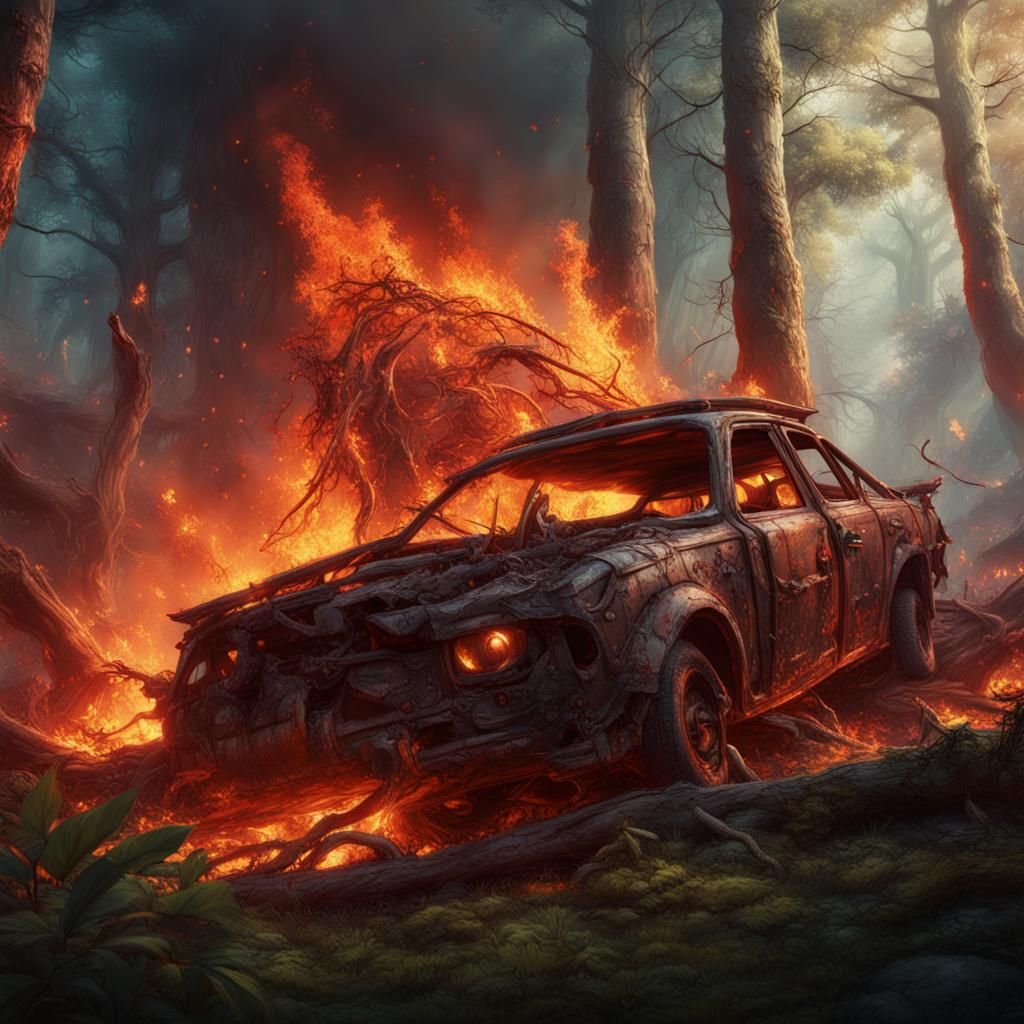 Crashed Boeing in Burning Forest: Matte Painting