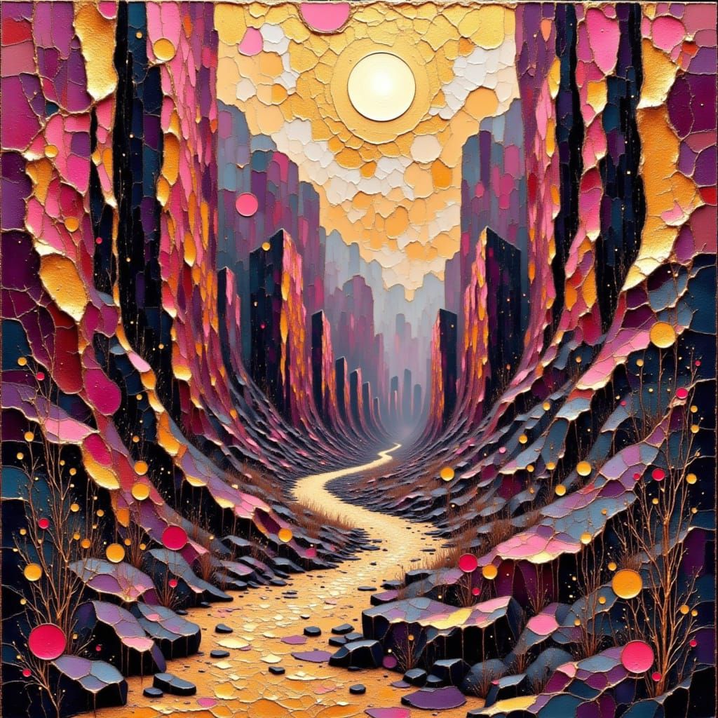 Psychedelic Glitterforge Canyon with Klimt Motifs