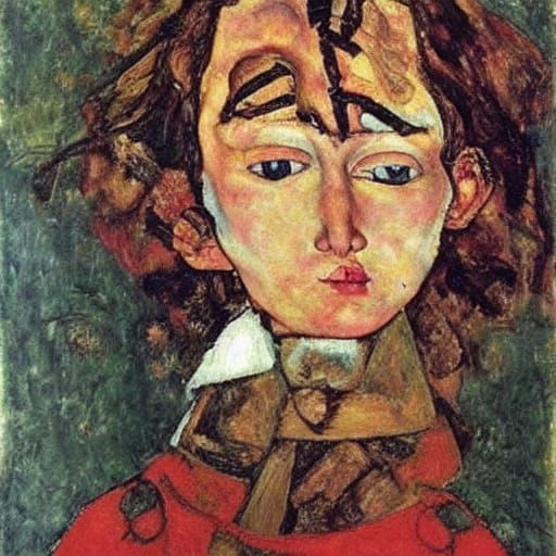 Naive Child's Portrait in Egon Schiele Style
