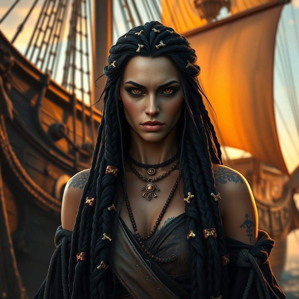 Pirate Queen in Golden Age Fantasy Style with Unreal Engine...