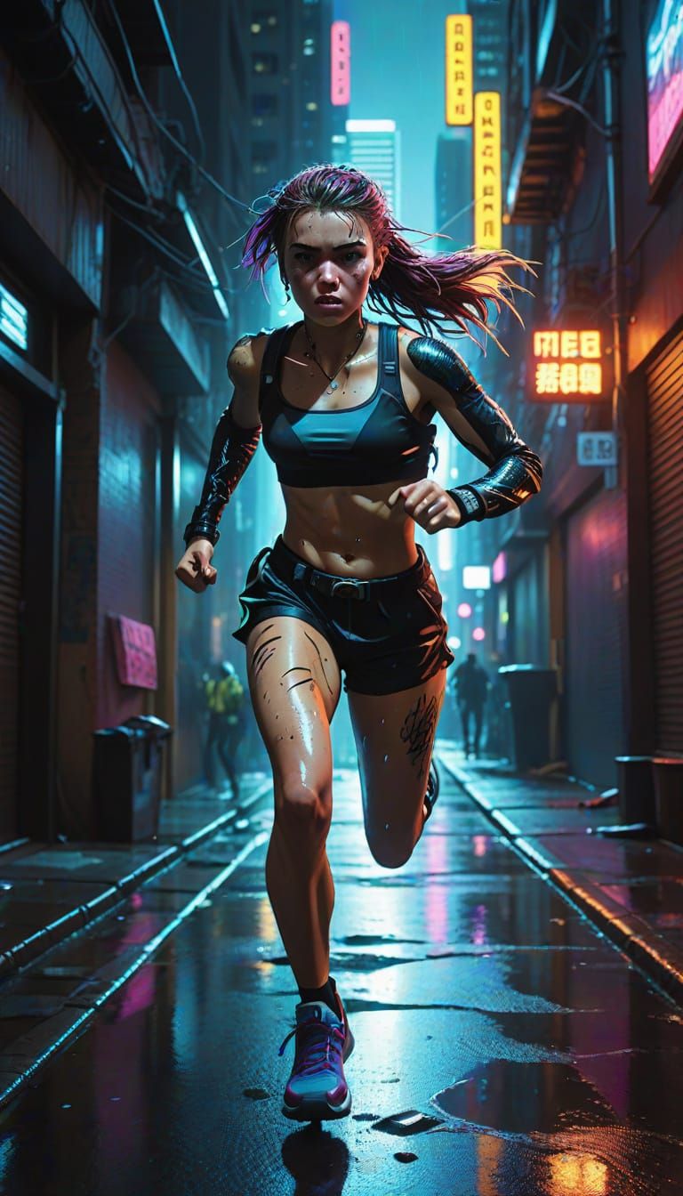 Trashpunk Runner in Neon City Comic Art