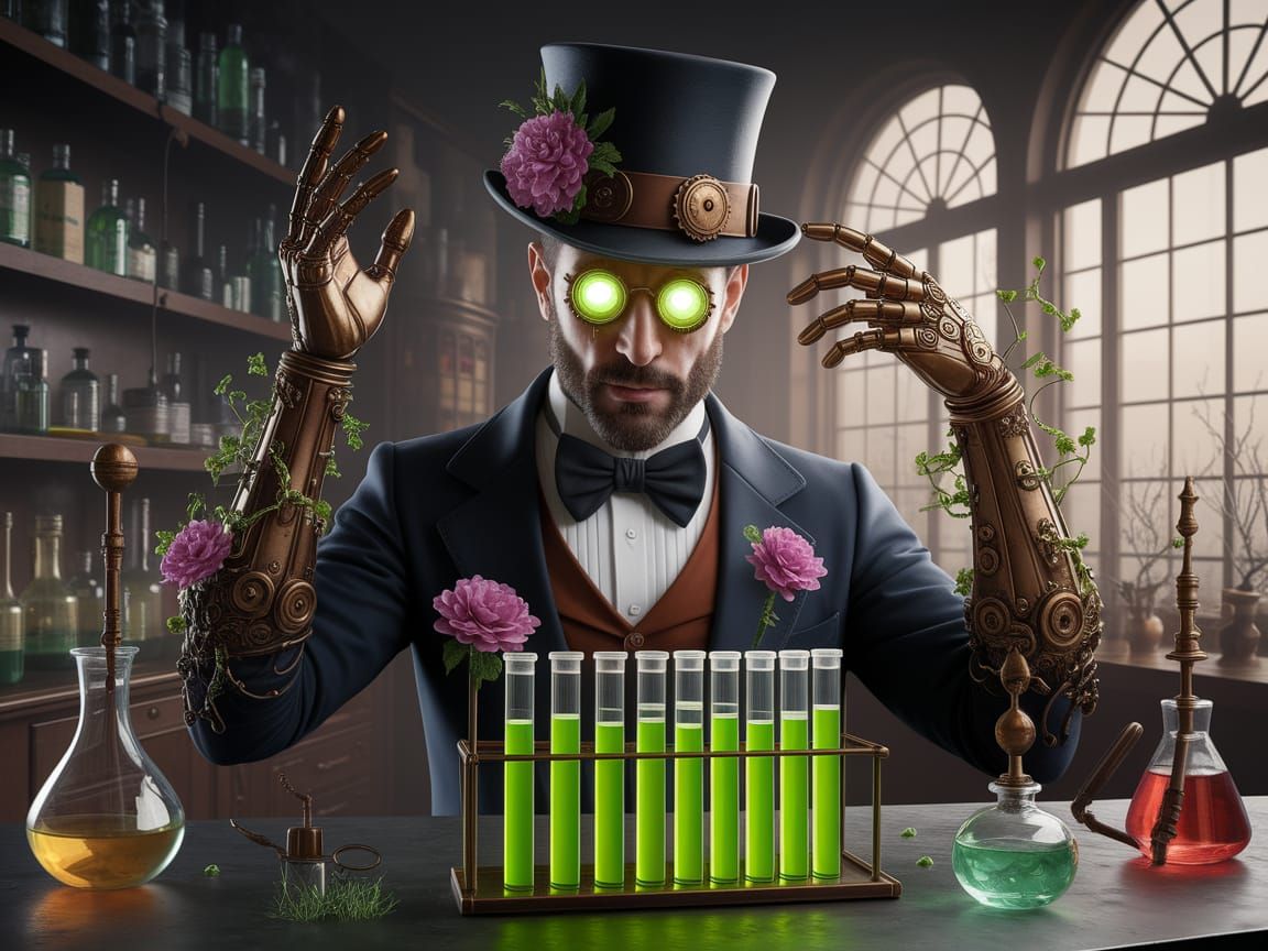 Steampunk Botanist Unveils Hidden Secrets in Victorian Lab