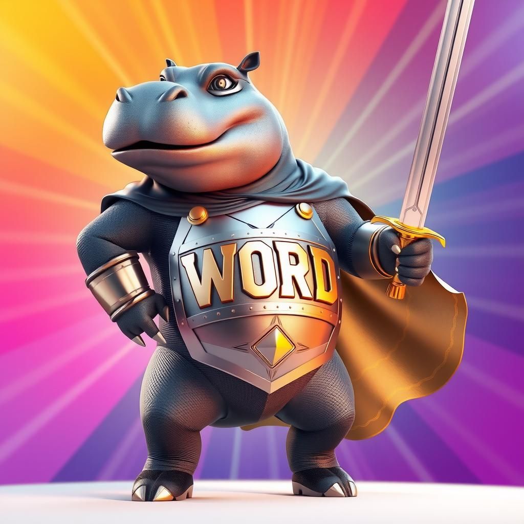 Hippo Hero with Pencil-Sword in 3D Style