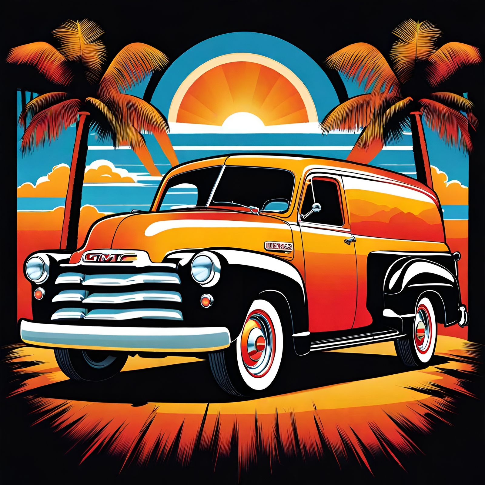 Classic 1952 GMC Suburban in Miami: Vector Art