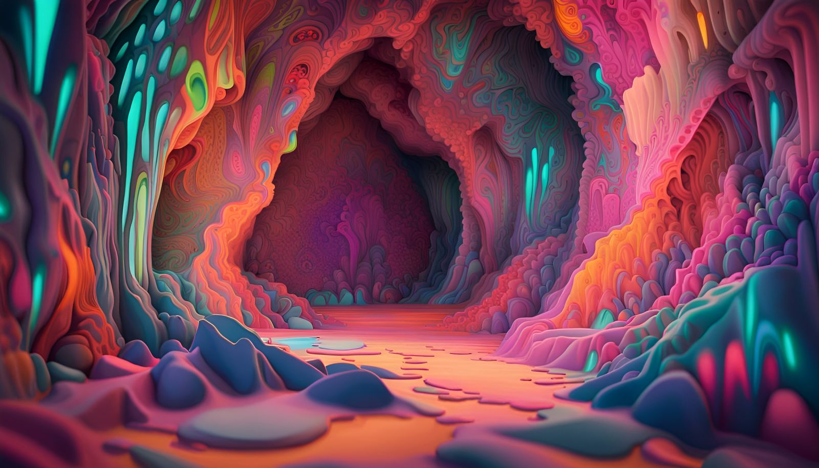 Psychedelic Fractal Cave Wall in Pastel Colors