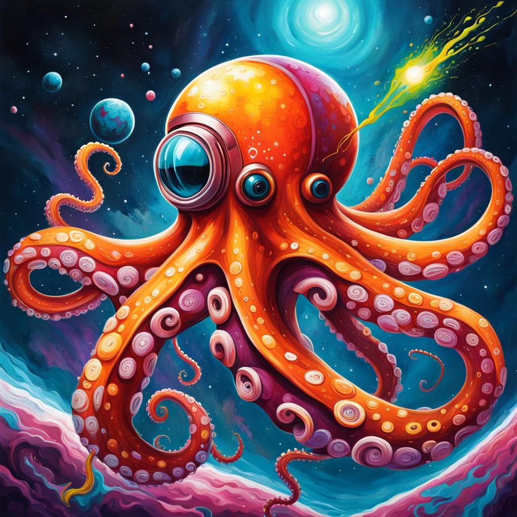 Octopus Astronaut Jumping Rope: Graffiti Street Art