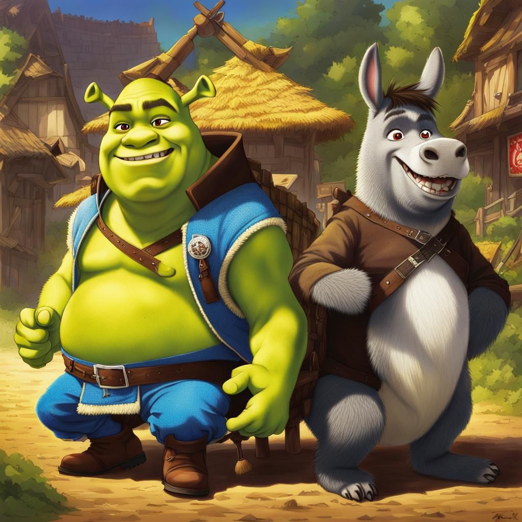 Shrek and Donkey Griddy in Anime Style