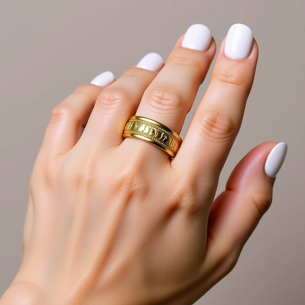 Elegant Gold Wedding Band on Elderly Woman's Hand