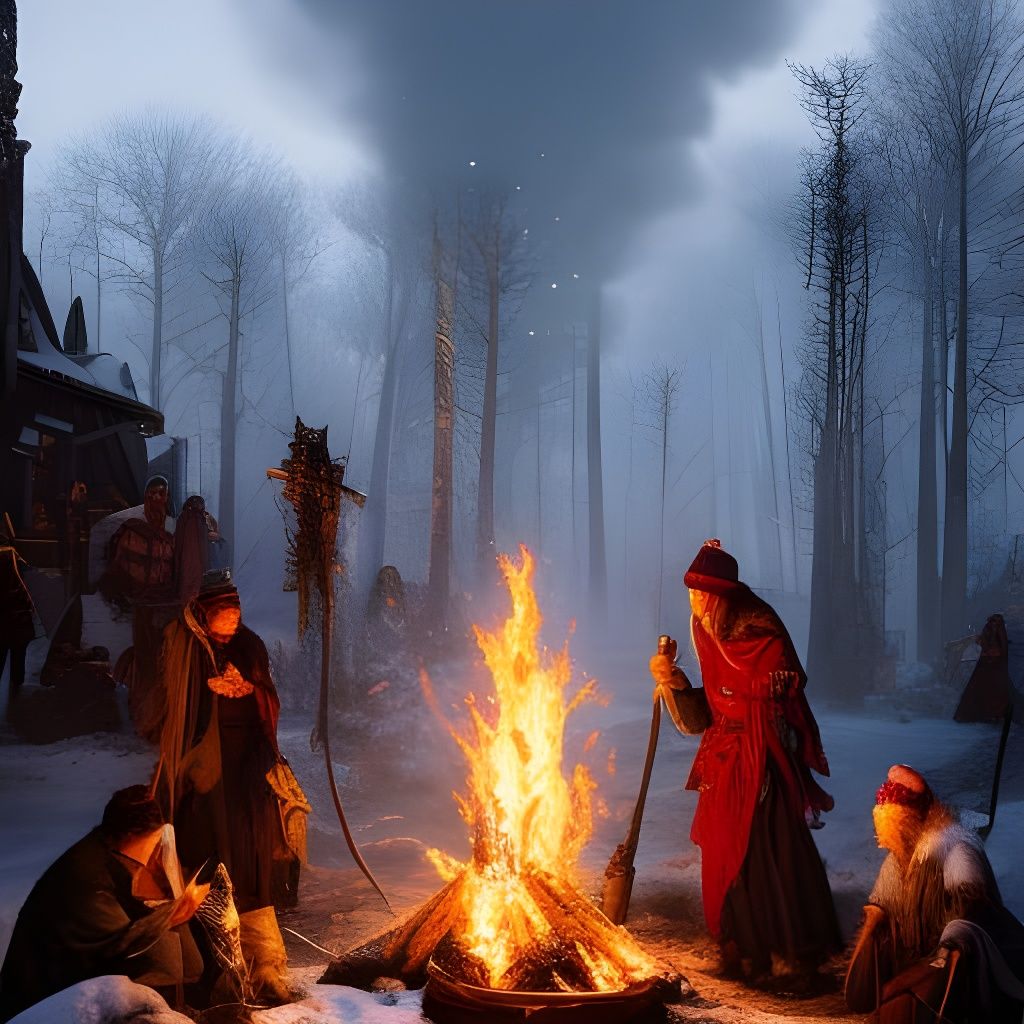 Ancestral Spirits Gathered Around Winter Fire