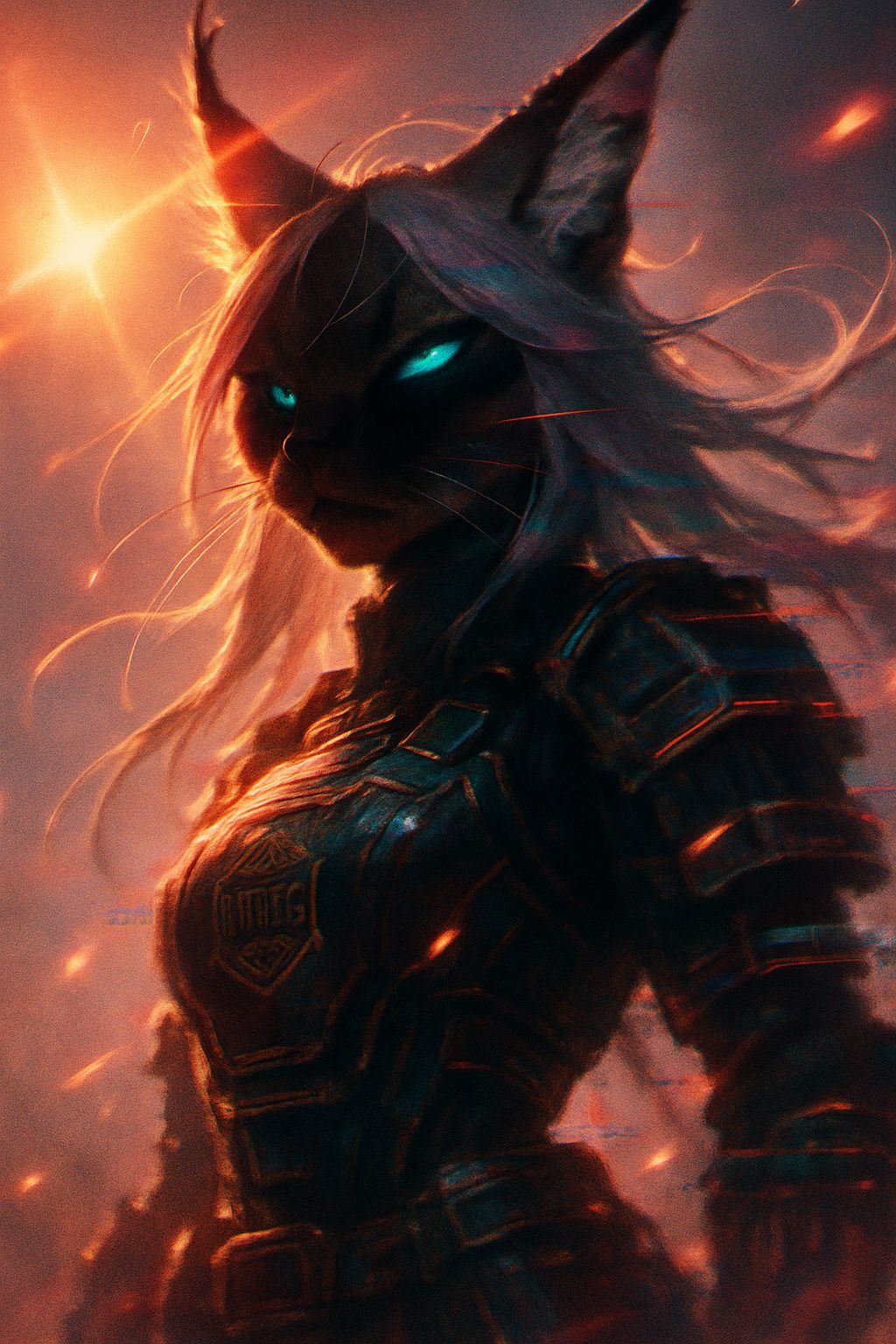 Anime Caracal Samurai Glitch with Chromatic Aberrations