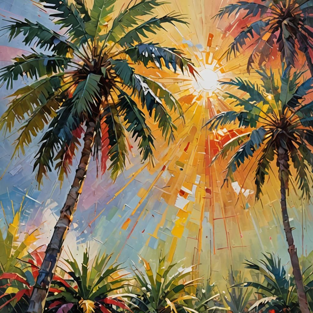 Impressionist Palm Trees in Vibrant Gouache