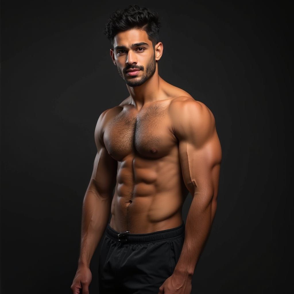 Attractive Middle Eastern Man Portrait with Dramatic Lightin...