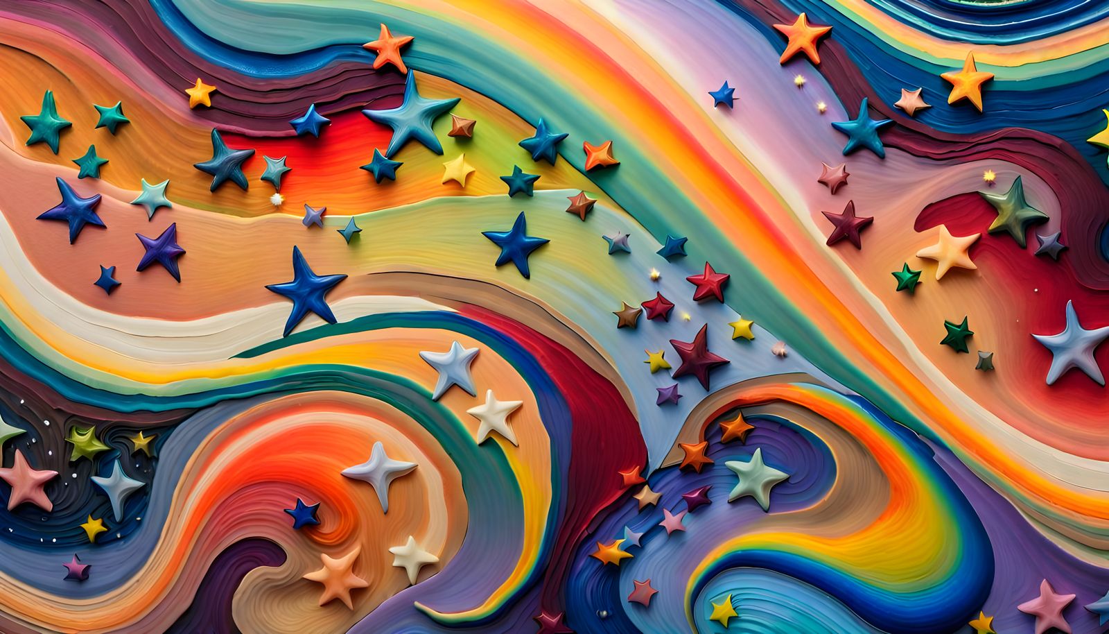 Iridescent Stars Dancing in Cosmic Maelstrom: Impasto Oil Pa...