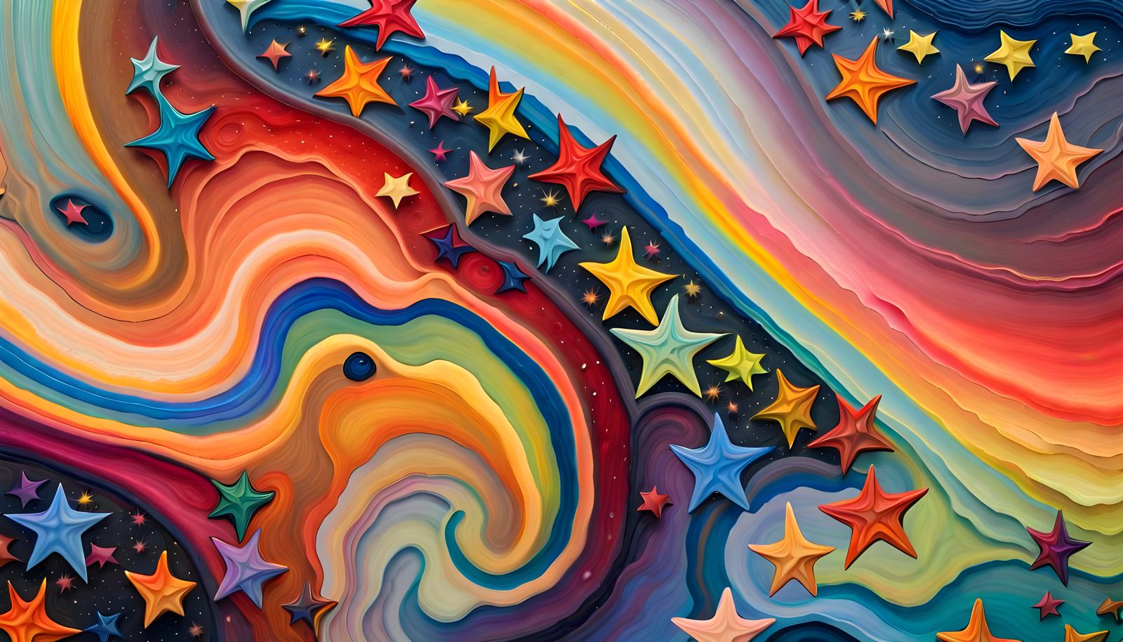 Iridescent Star Cluster in Aboriginal Impasto Painting