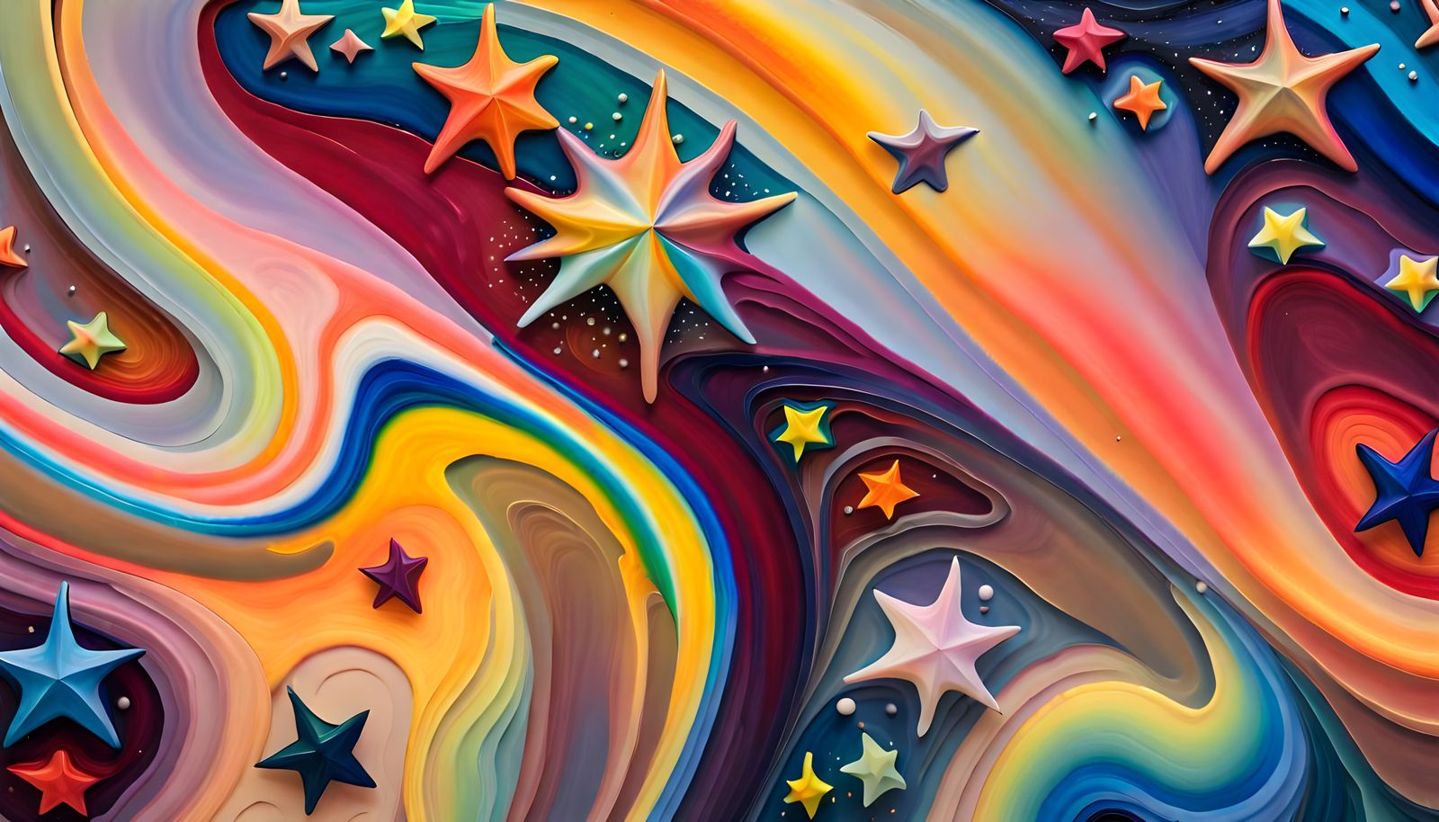 Iridescent Stars Dancing in Abstract Impasto Painting