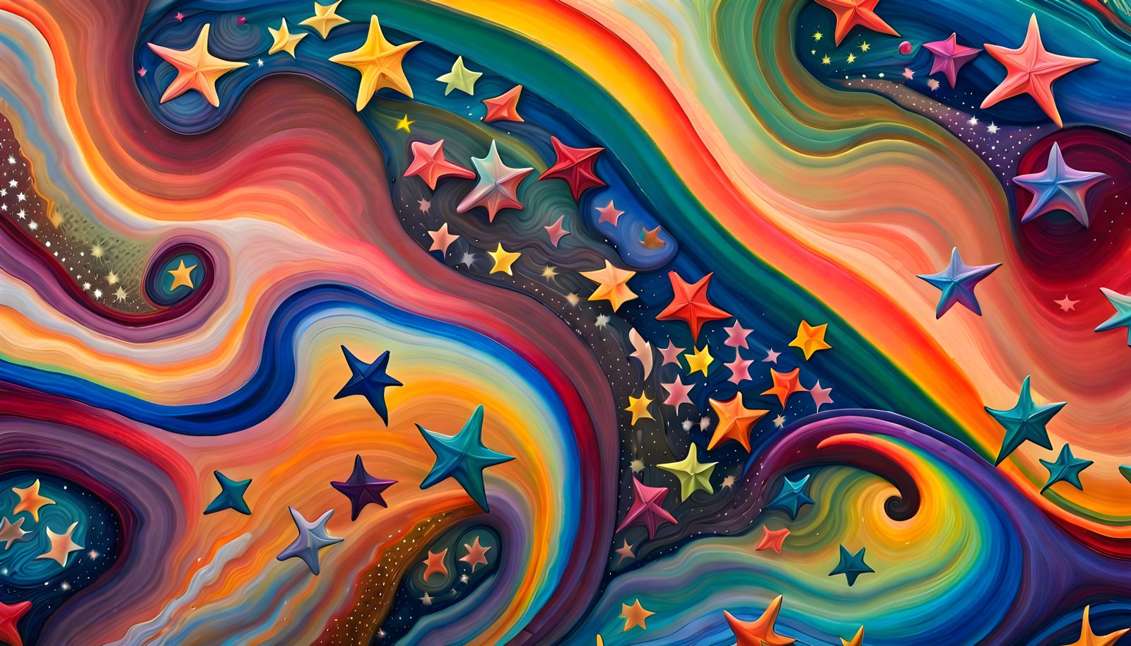 Iridescent Stars Dance in Cosmic Impasto Painting