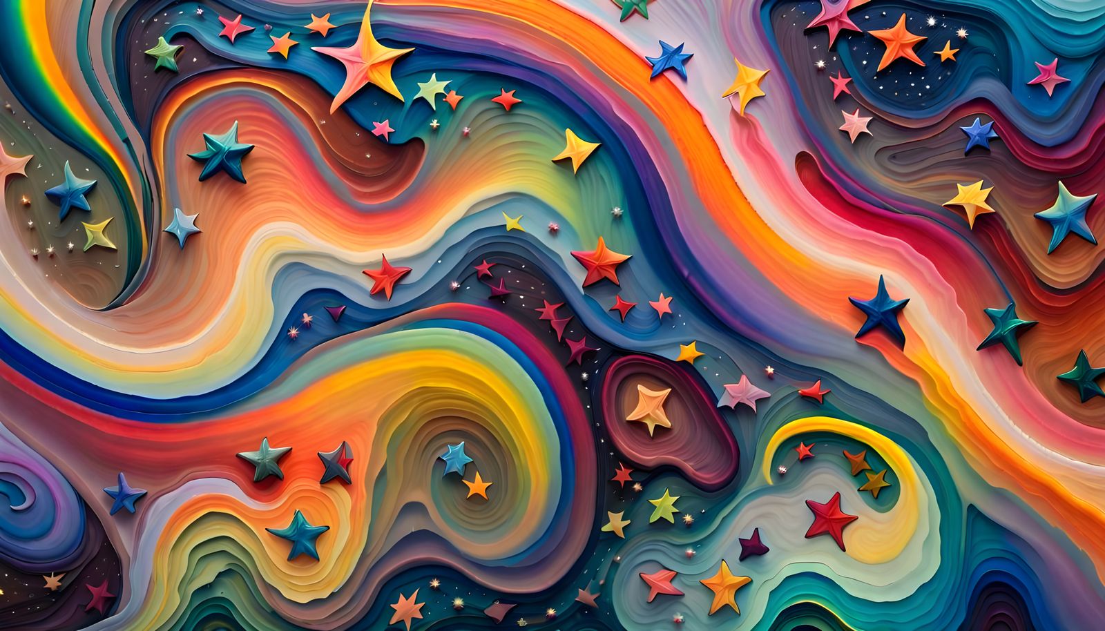 Iridescent Stars in Aboriginal Impasto Oil Painting