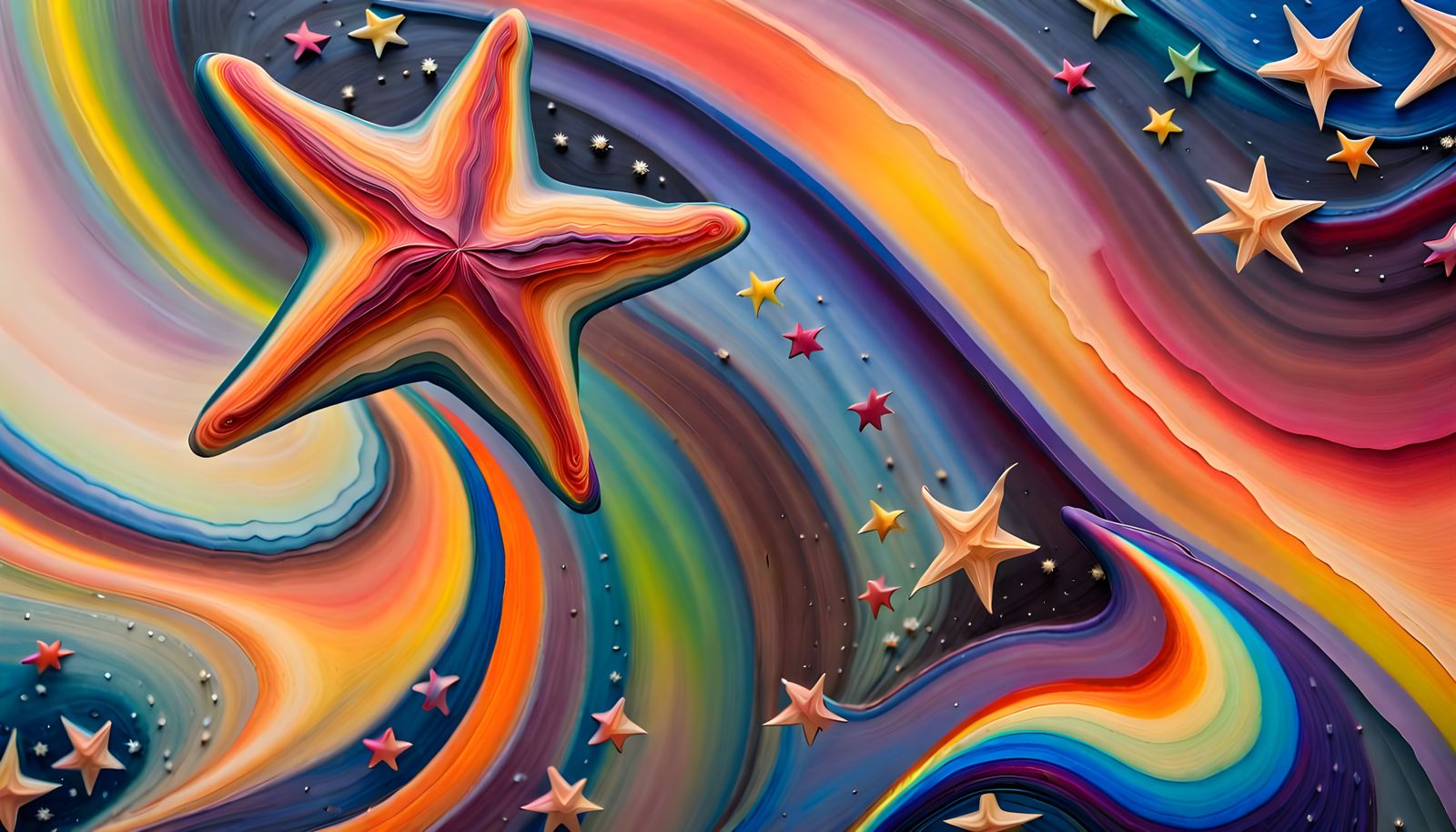 Iridescent Stars Dance in Abstract Impasto Painting