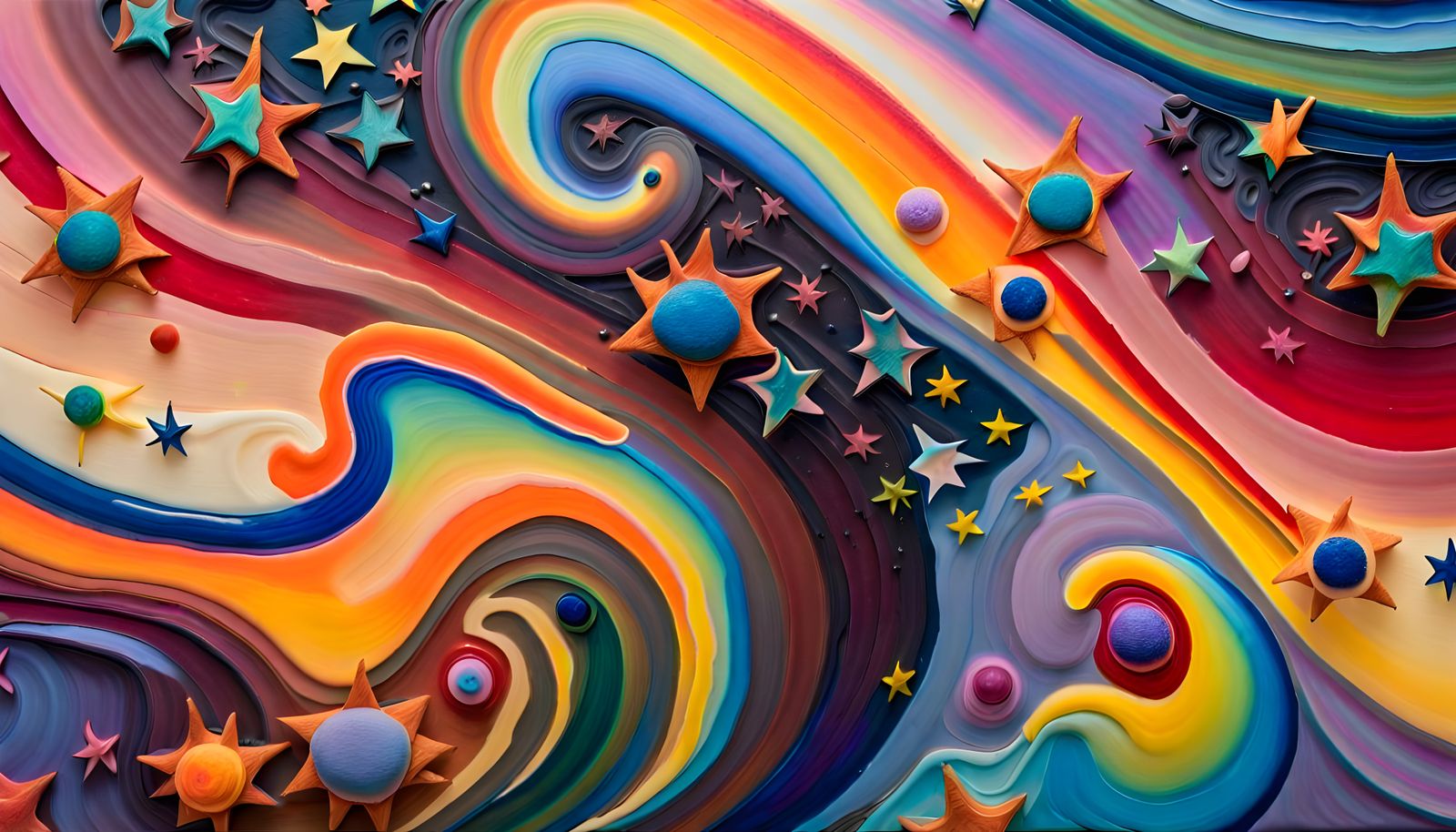 Iridescent Stars Dancing in Impasto Aboriginal Painting