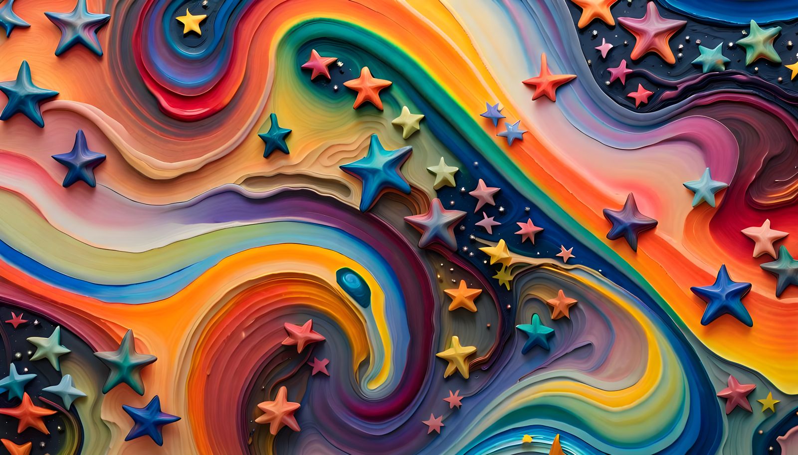 Iridescent Stars in Impasto Aboriginal-Style Oil Painting