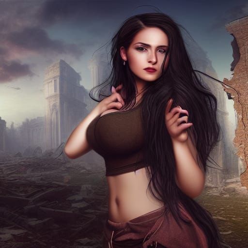 Beautiful Albanian Girl in Building Ruins: Matte Painting