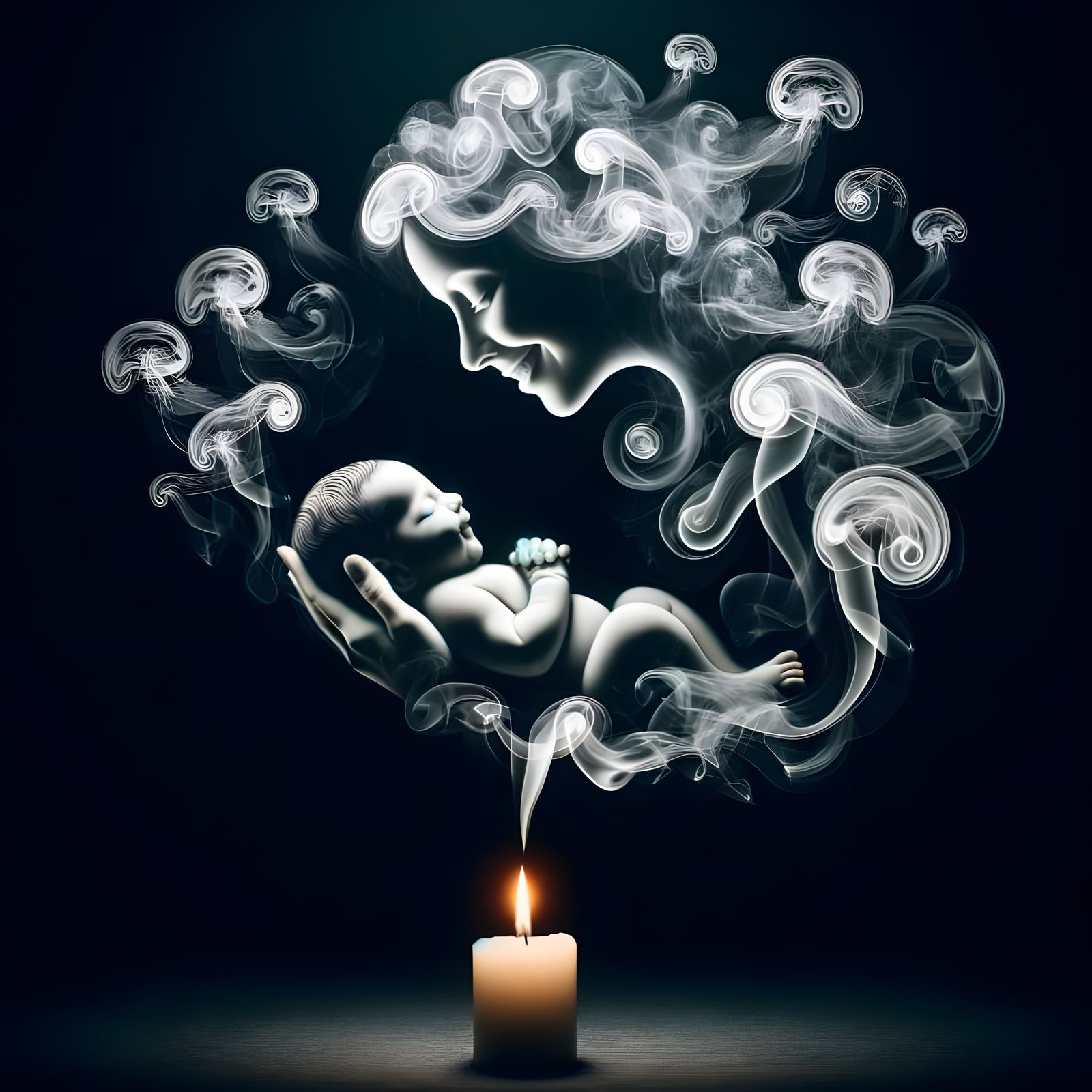 Ethereal Smoke Art: Mother and Child