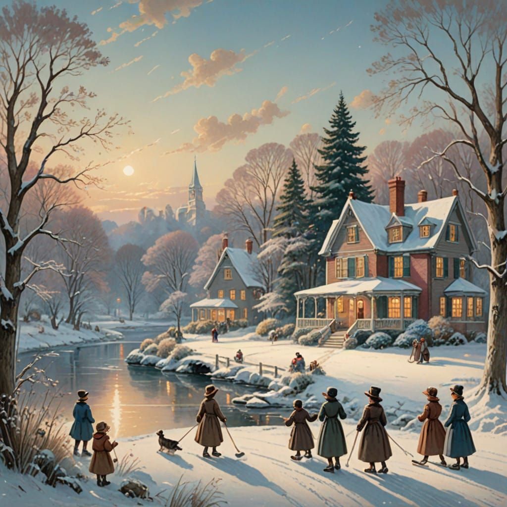 Victorian Winter Wonderland Scene in Cozy Realism Style