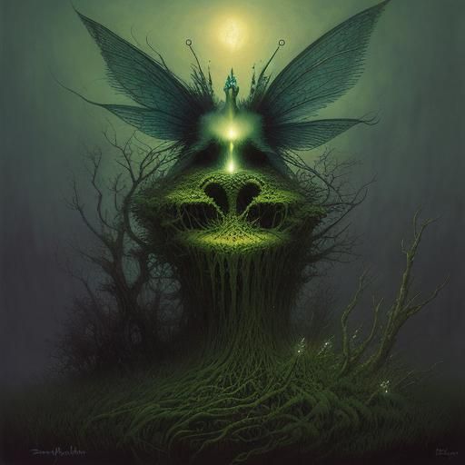 Surreal Fairy in Beksinski Style Landscape