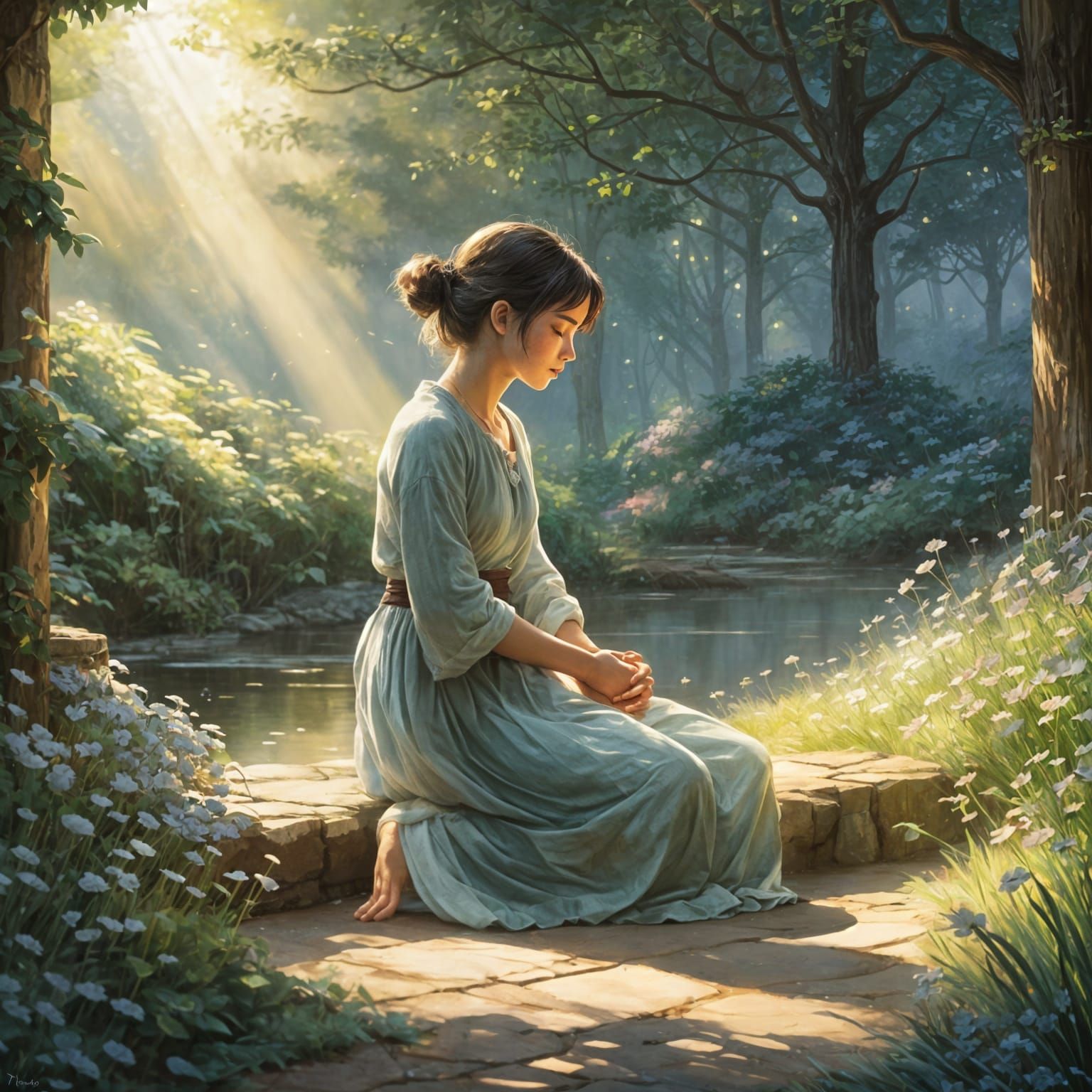 Contemplative Figure Bathed in Ethereal Light