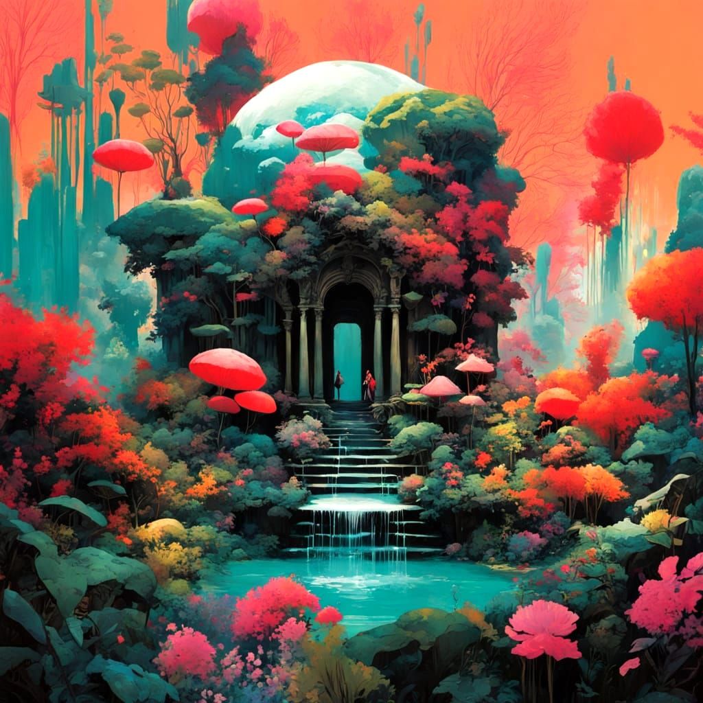 Ethereal Goddess in a Whimsical Hyperreal Garden