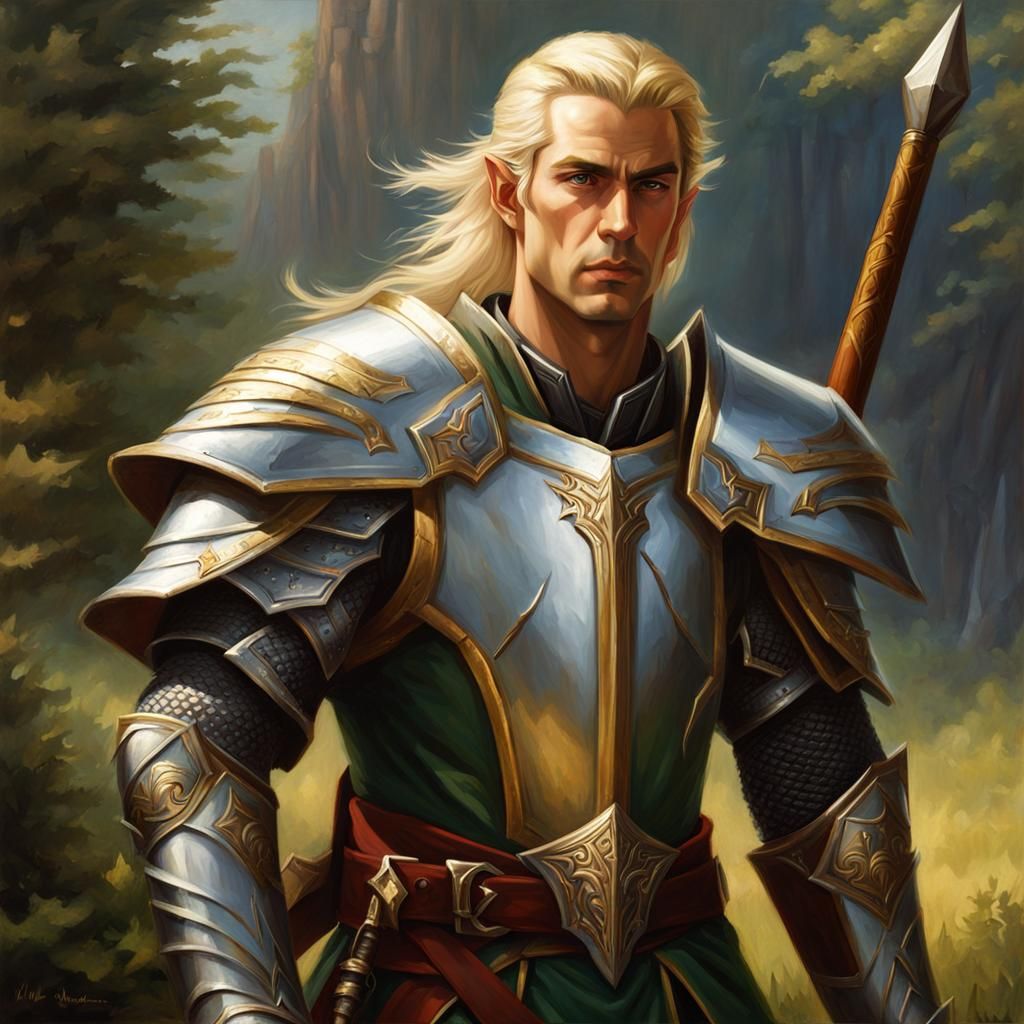 High Elf Soldier Portrait as Oil Painting