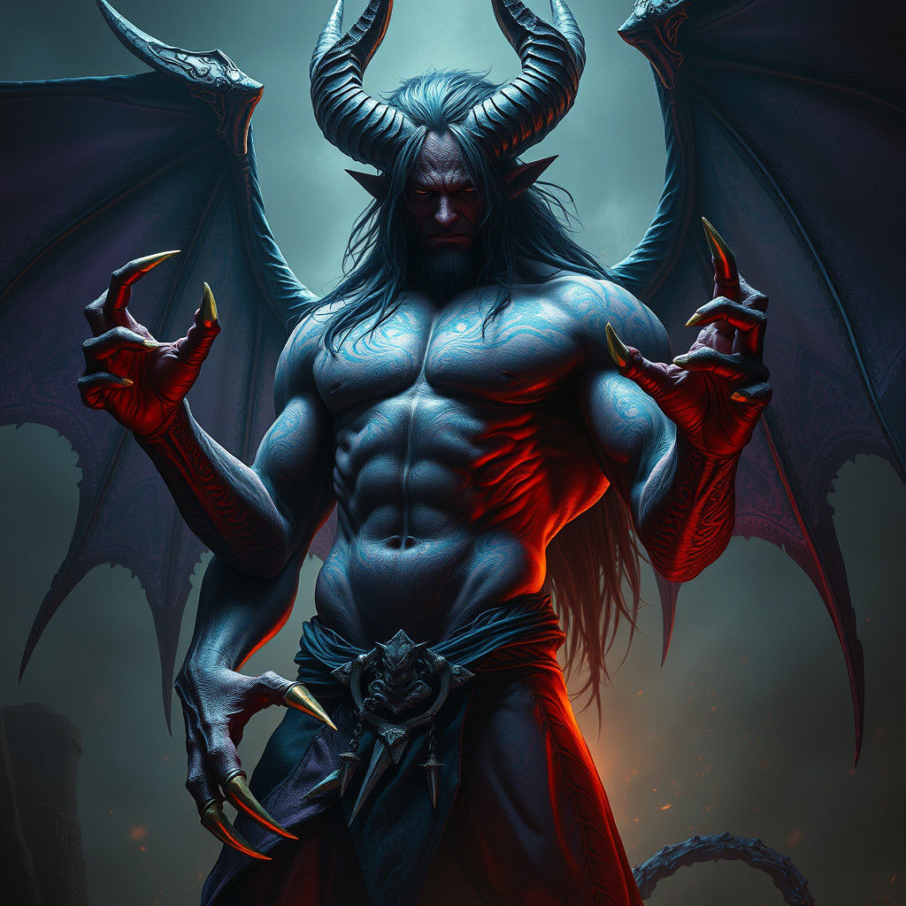 Terrifying Tattooed Demon in Dark Fantasy Style