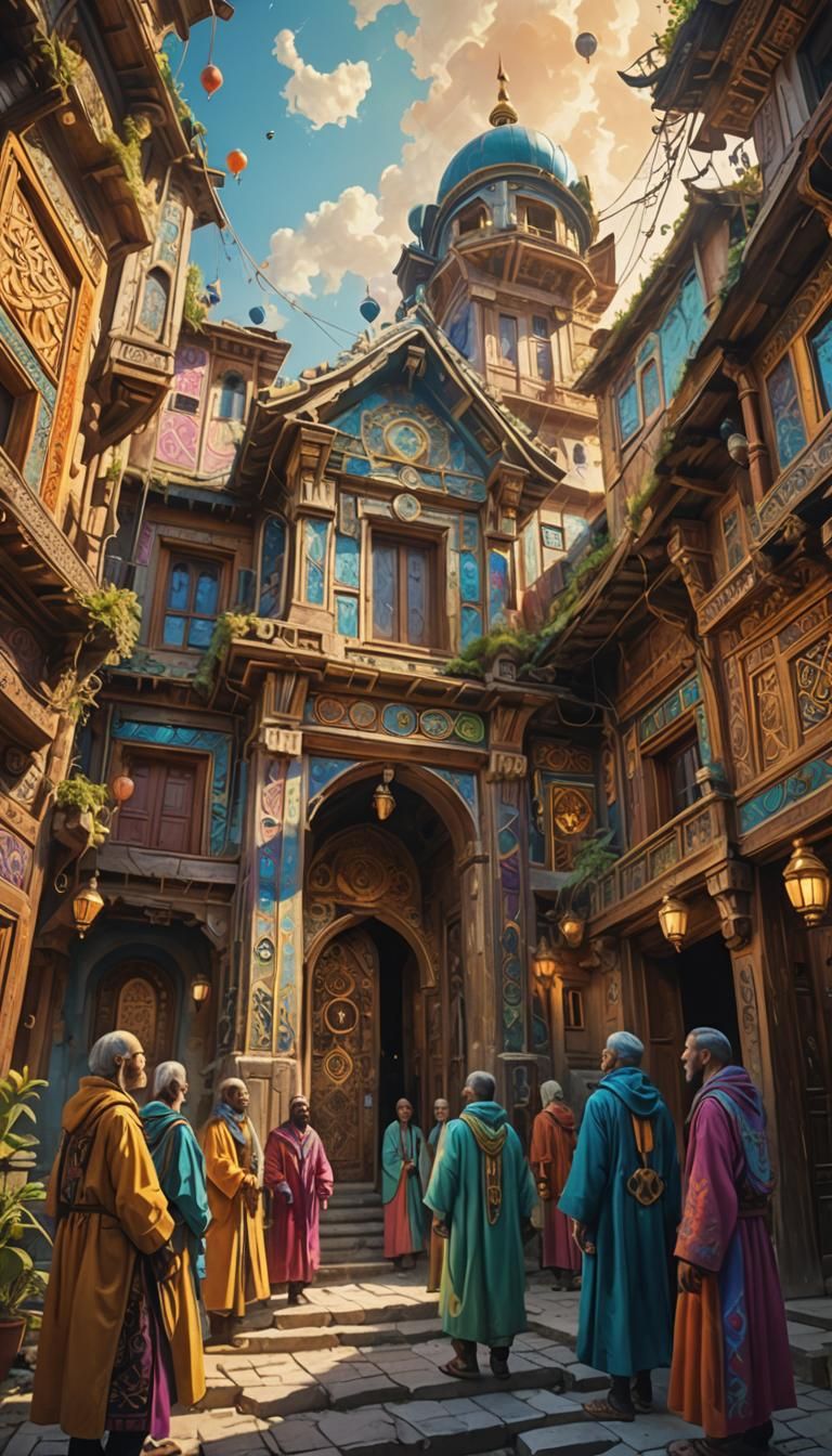 Futuristic Architectural Illustration with Mystic Patterns