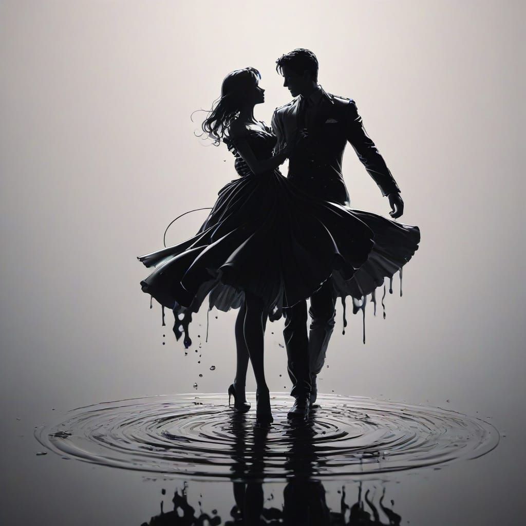 Ink Drip Dance Silhouette on Paper, Anime Style