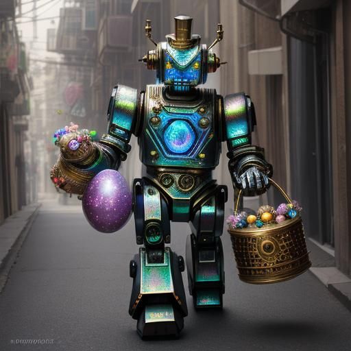 Iridescent Robot Monster Delivers Easter Basket
