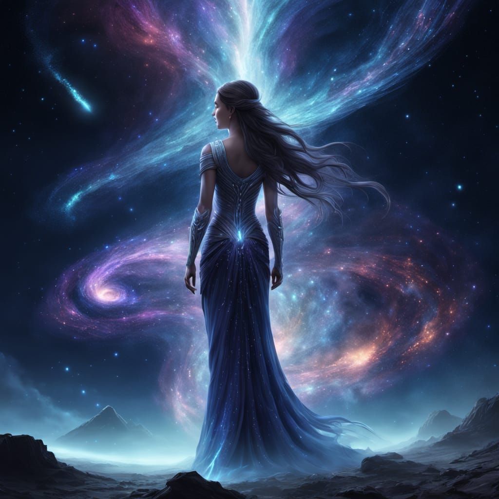 Celestial Siren: Woman Embodied by Cosmic Nebula in Cinemati...