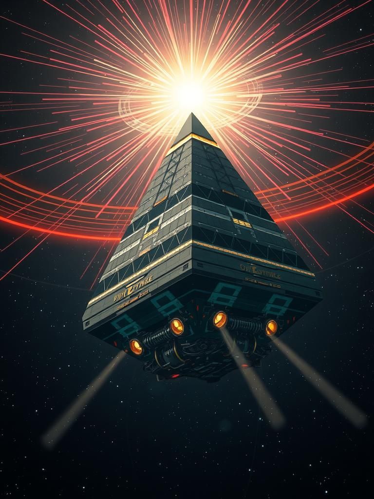 Pyramid Spaceship Surrounded by Energy Bands