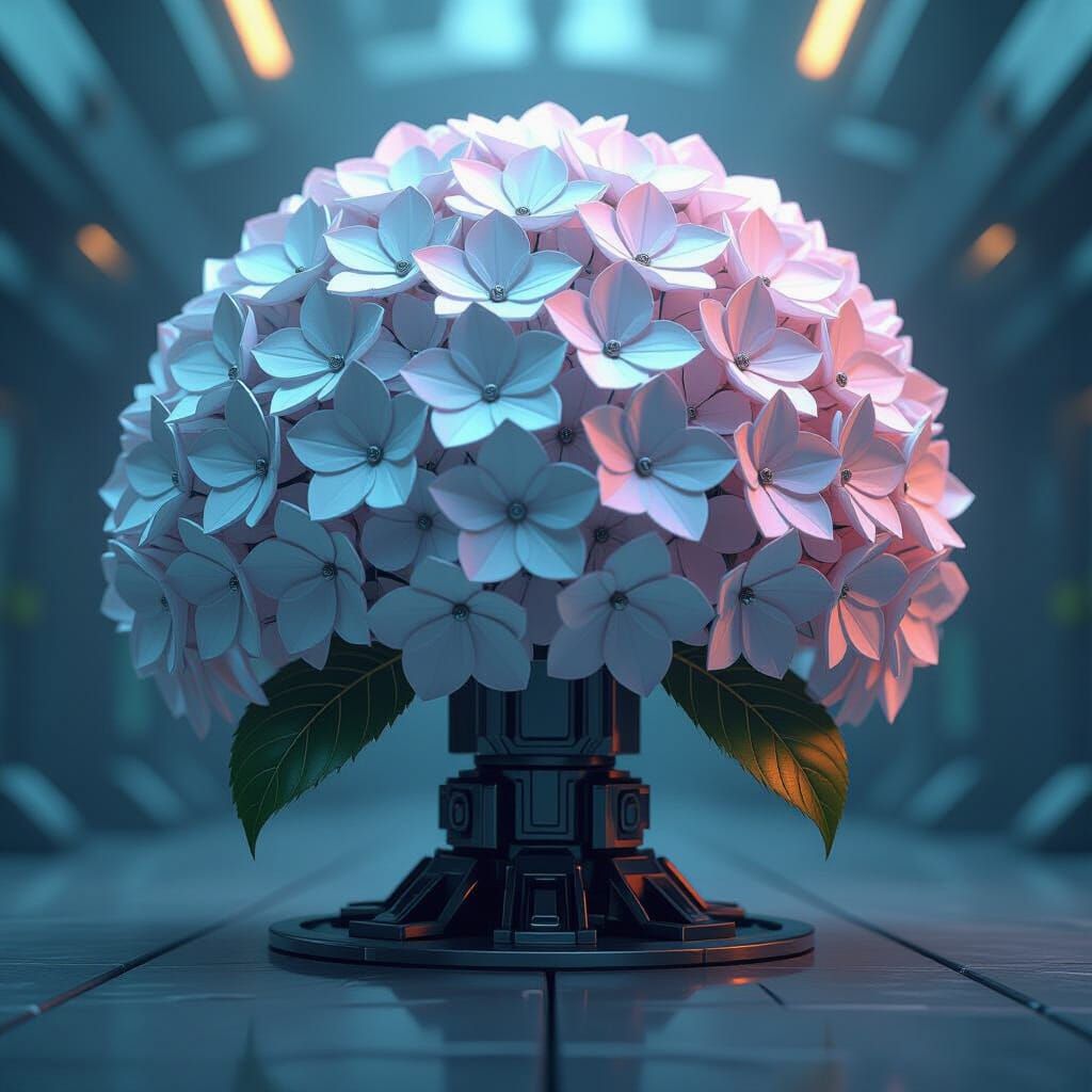 Photorealistic Hydrangea with Mechanical Details in Sci-Fi S...