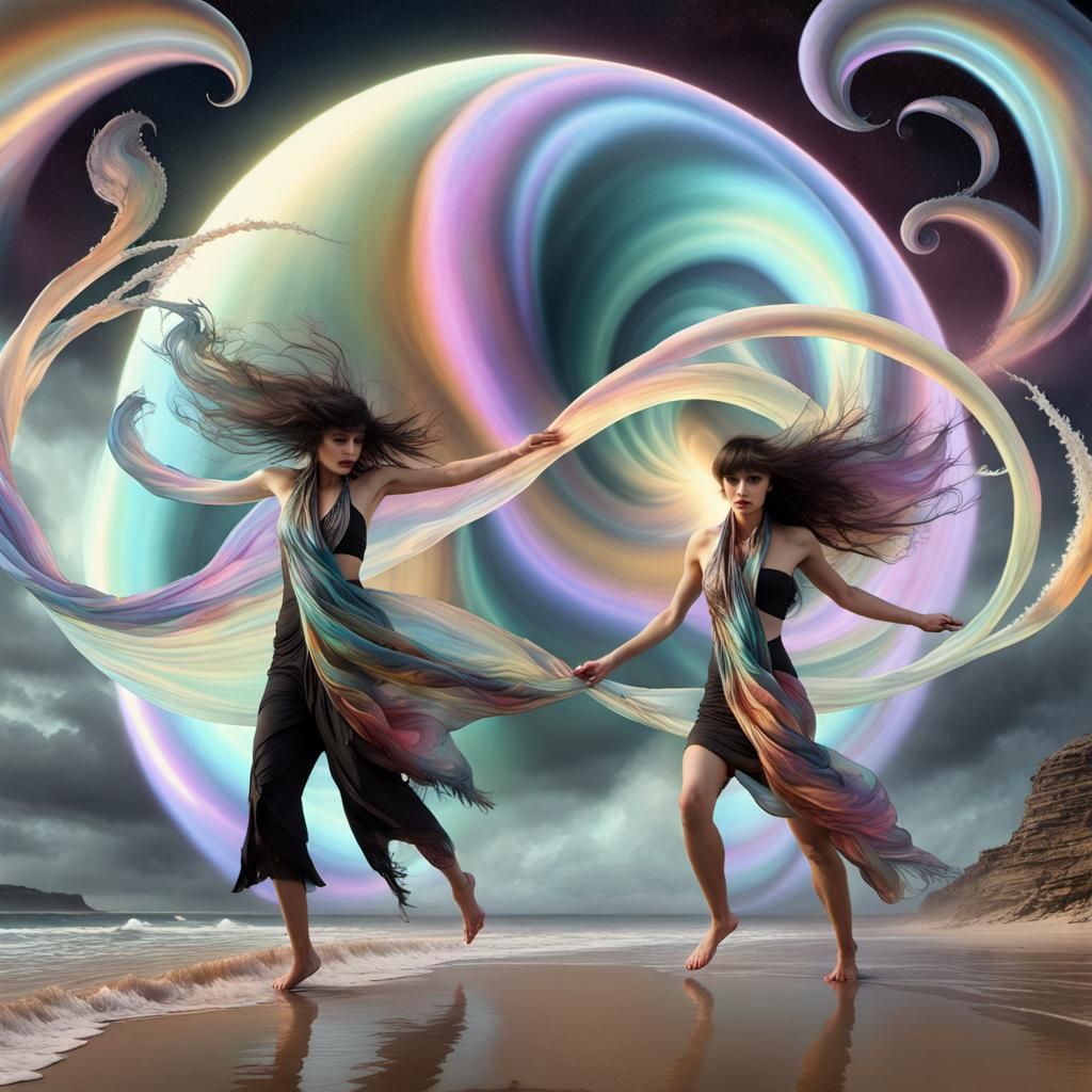Atompunk Tornado of Silk Scarves on Alien Beach