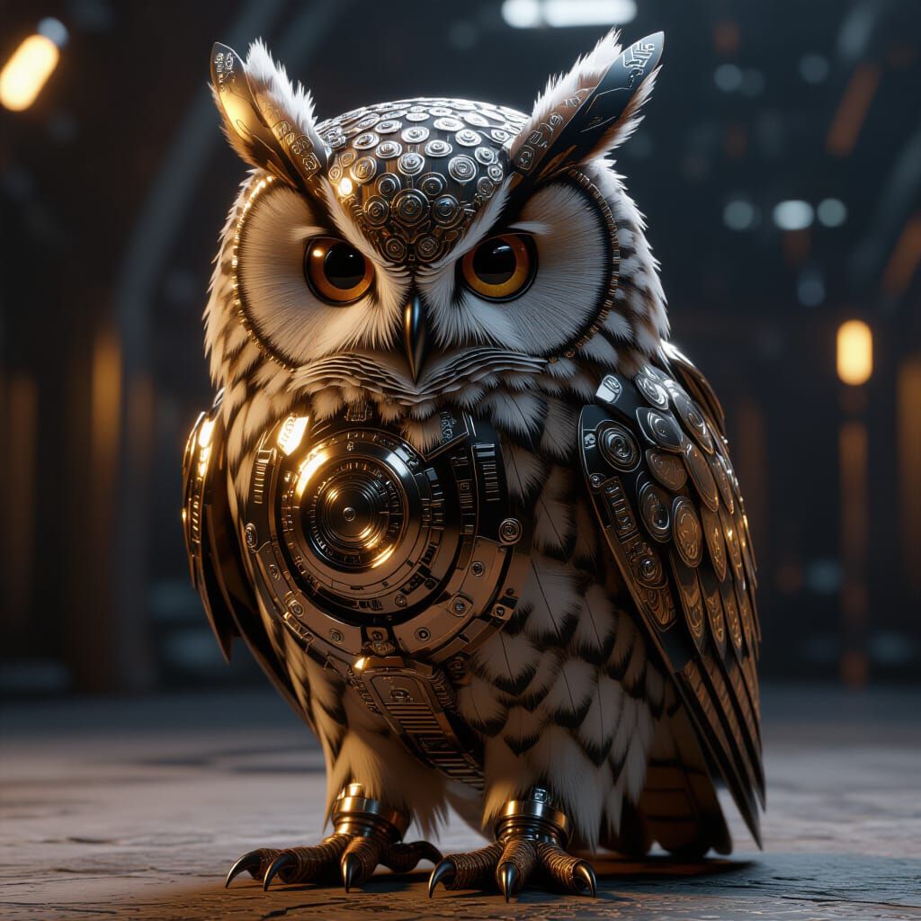 Futuristic Armored Owl in Cinematic Sci-Fi Style