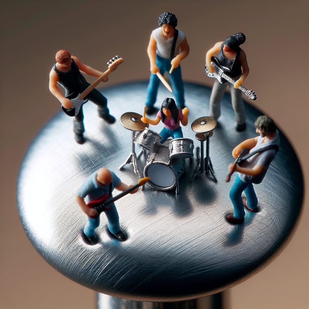 Miniature Rock Band Performance on a Pinhead