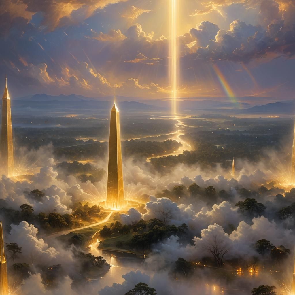 Golden Obelisk Radiates Light in Dreamscape