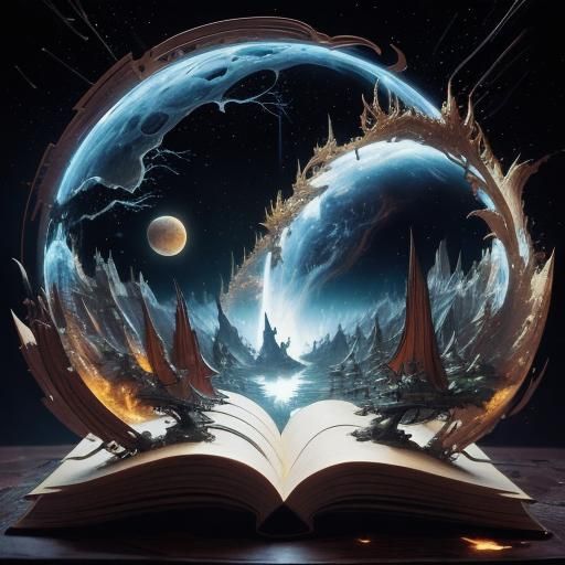 Miniature Fantasy World Carved in Book, Digital Art