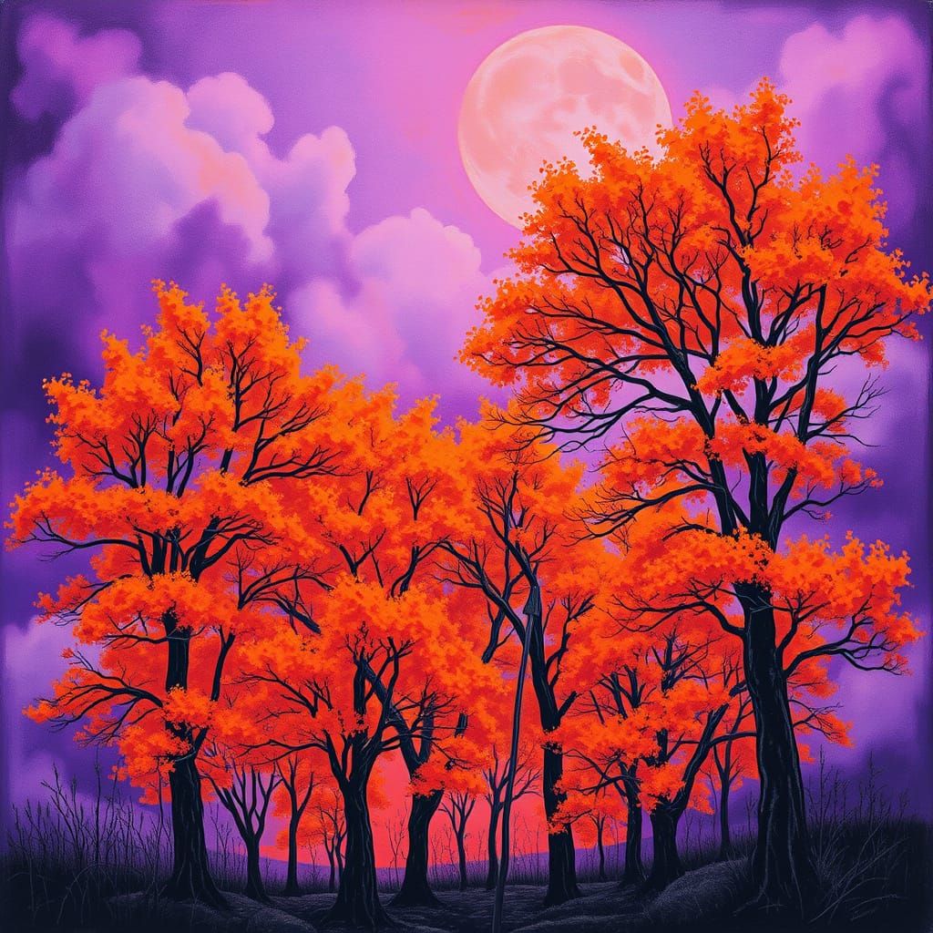 Surrealistic Landscape with Violet Skies and Melting Orange ...