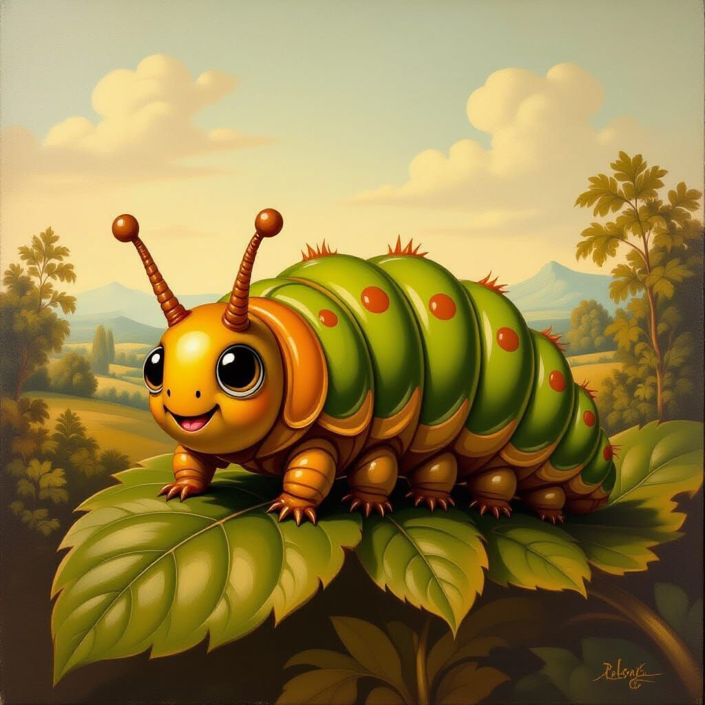 Renaissance Caterpillar with Expressive Eyes