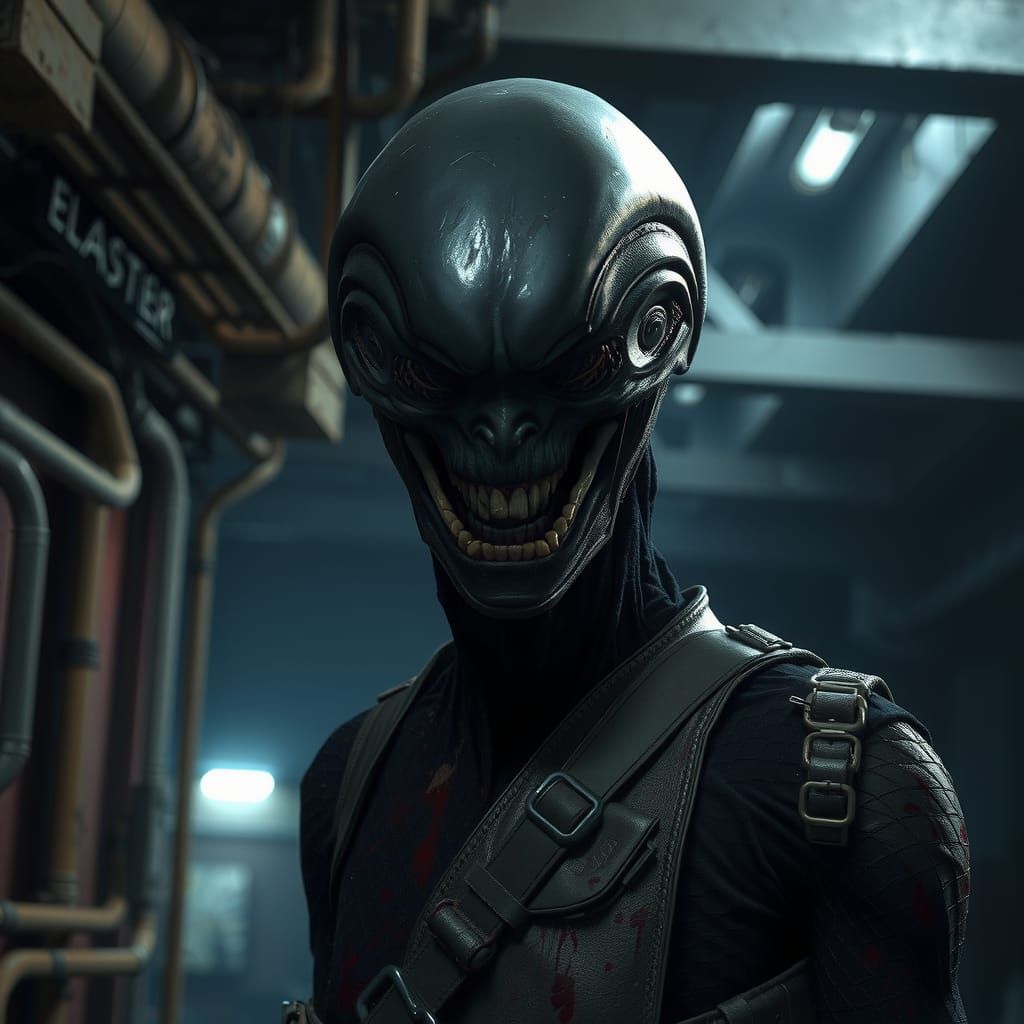 Xenomorph Hybrid in Dark Industrial Setting