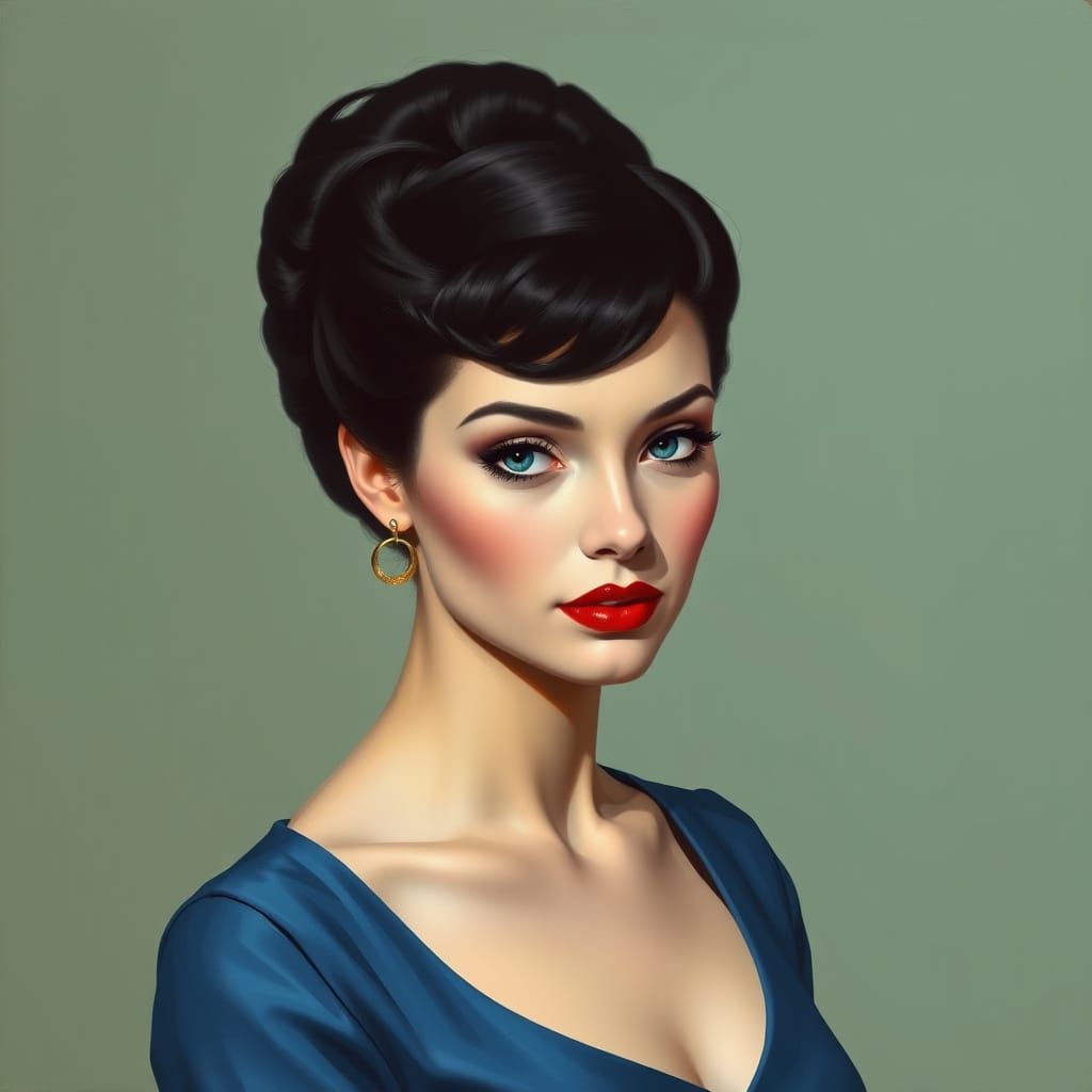 Elegant Blue-Eyed Woman in Soft Pastel Hues