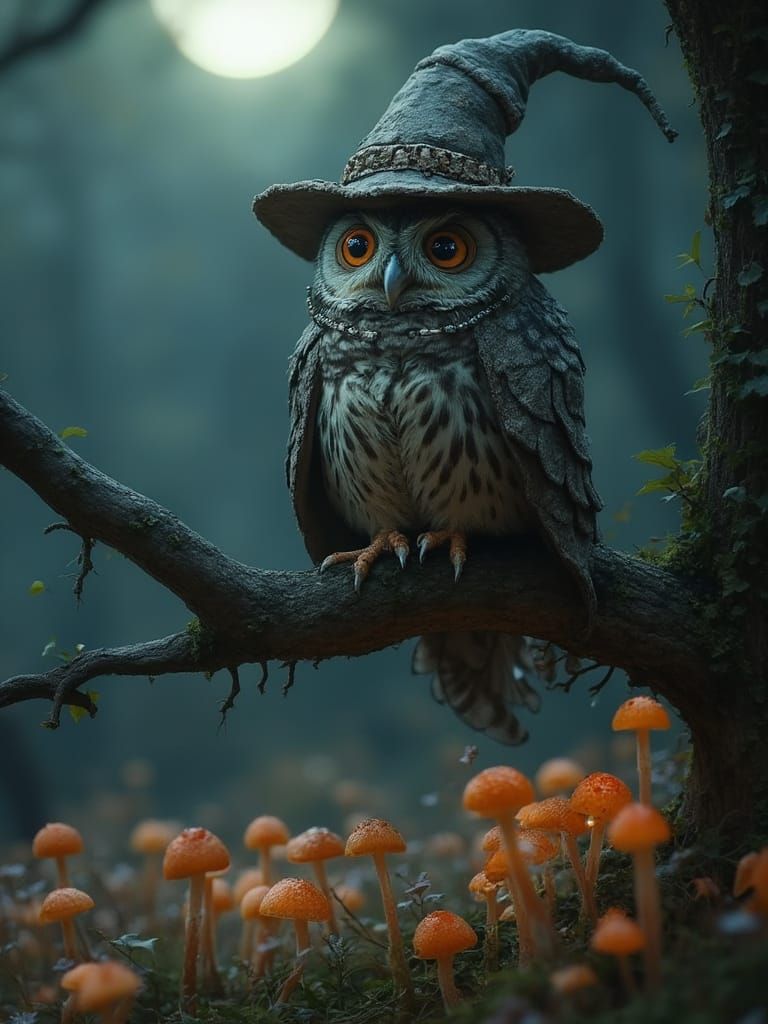 Enchanting Owl Wizard in Moonlit Forest