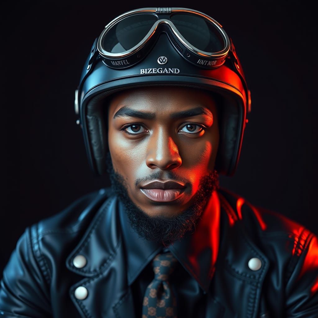 Yami Kawaii Biker Portrait in Hyperrealistic Style